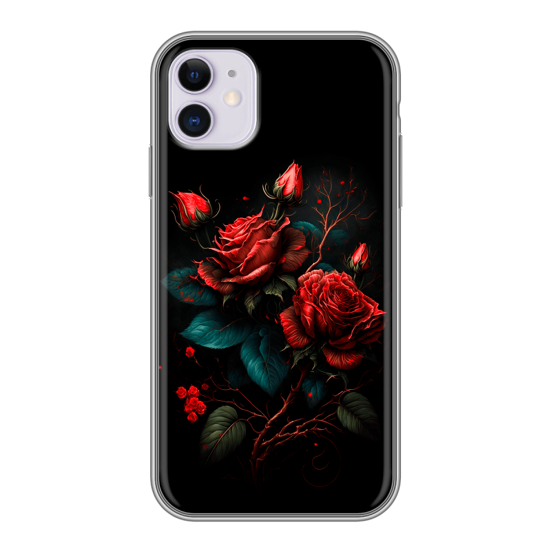 Силиконовый чехол на Iphone 11 с принтом Розы красные Силиконовый чехол на Iphone 11 с принтом Розы красные