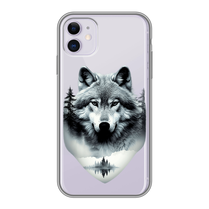 Силиконовый чехол на Iphone 11 с принтом Волк в лесу Силиконовый чехол на Iphone 11 с принтом Волк в лесу