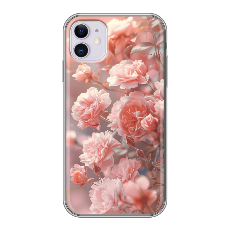 Силиконовый противоударный чехол на Iphone 11 с принтом Розовые розы Силиконовый противоударный чехол на Iphone 11 с принтом Розовые розы