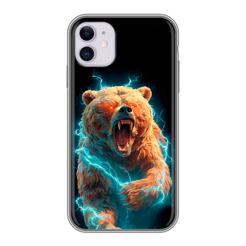 Силиконовый противоударный чехол на Iphone 11 с принтом Медведь Силиконовый противоударный чехол на Iphone 11 с принтом Медведь