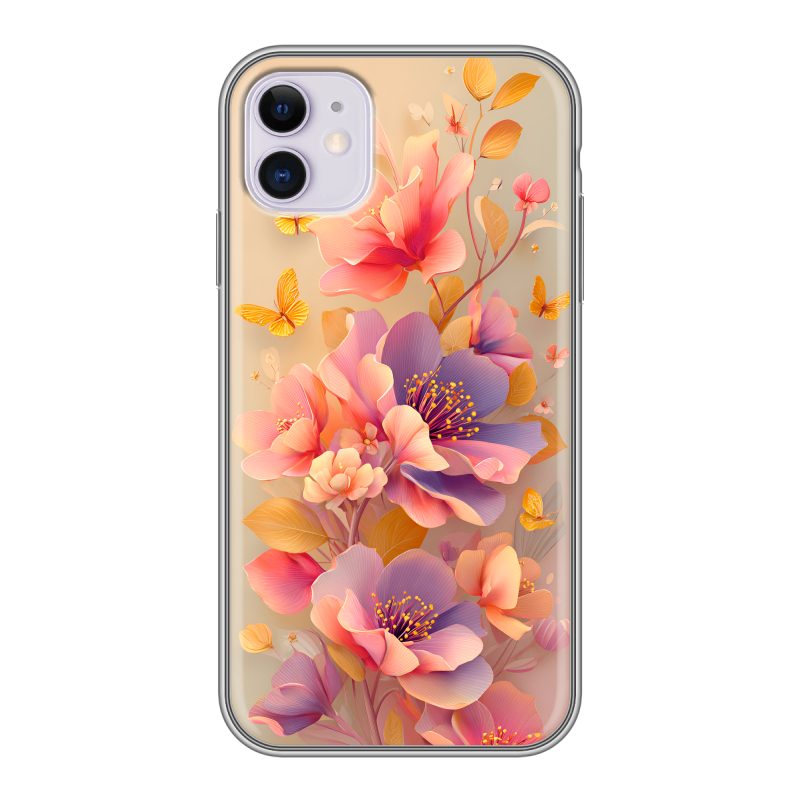 Силиконовый противоударный чехол на Iphone 11 с принтом Цветы и бабочки Силиконовый противоударный чехол на Iphone 11 с принтом Цветы и бабочки