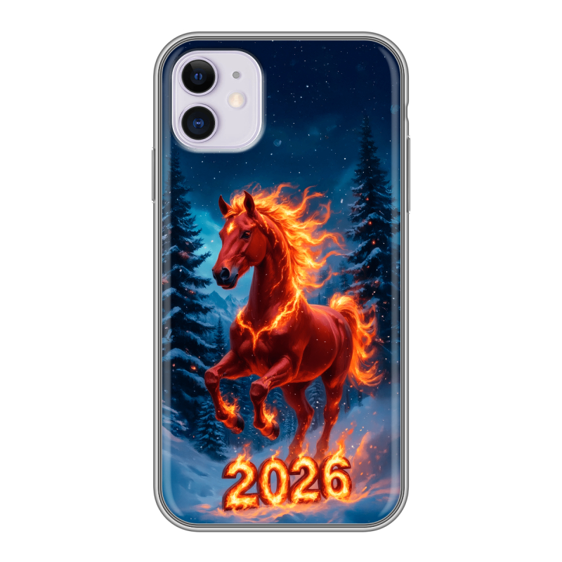 Силиконовый чехол на Iphone 11 с принтом Новый год коня Силиконовый чехол на Iphone 11 с принтом Новый год коня