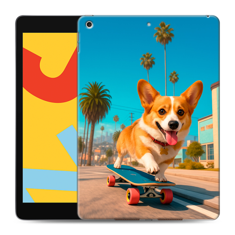 Силиконовый чехол на Ipad 10.2 (2019) с принтом Корги на скейте Силиконовый чехол на Ipad 10.2 (2019) с принтом Корги на скейте