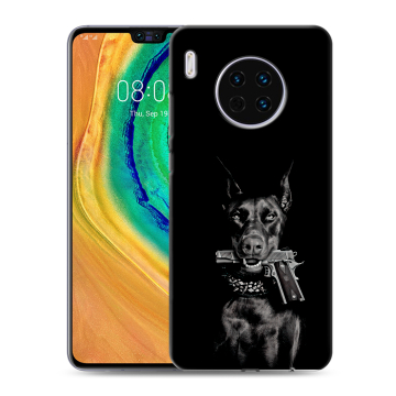 Силиконовый чехол на Huawei Mate 30 с принтом Доберман и пистолет Силиконовый чехол на Huawei Mate 30 с принтом Доберман и пистолет