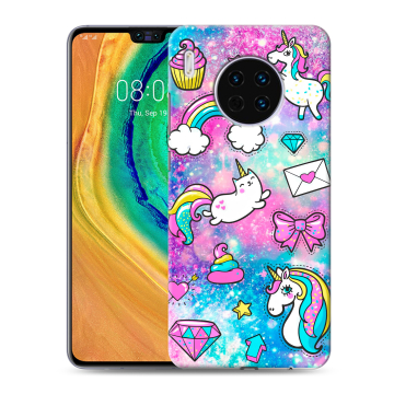 Силиконовый чехол на Huawei Mate 30 с принтом Единороги