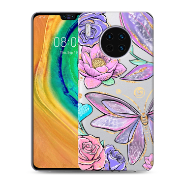 Силиконовый чехол на Huawei Mate 30 с принтом Бабочки и цветы