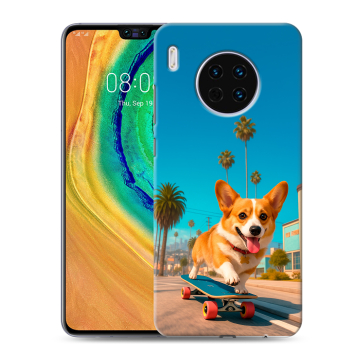 Силиконовый чехол на Huawei Mate 30 с принтом Корги на скейте