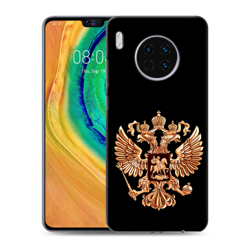Силиконовый чехол на Huawei Mate 30 с принтом Герб России золотой