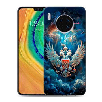 Силиконовый чехол на Huawei Mate 30 с принтом Герб флаг России