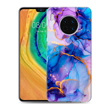 Силиконовый чехол на Huawei Mate 30 с принтом синий мрамор