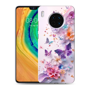 Силиконовый чехол на Huawei Mate 30 с принтом цветы бабочки