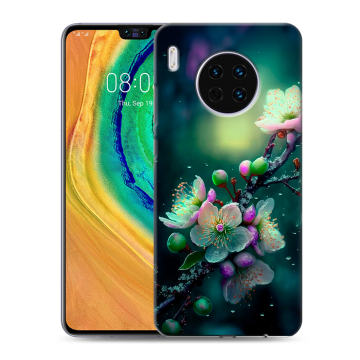 Силиконовый чехол на Huawei Mate 30 с принтом Цветы и мрамор