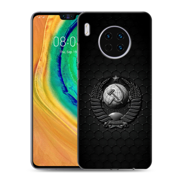 Силиконовый чехол на Huawei Mate 30 с принтом Герб Флаг СССР