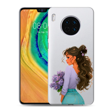 Силиконовый чехол на Huawei Mate 30 с принтом девушка цветы