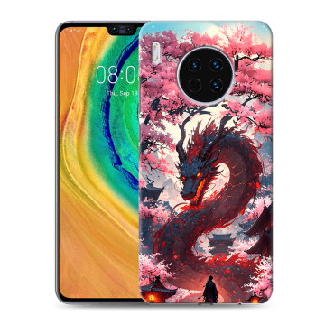 Силиконовый чехол на Huawei Mate 30 с принтом Дракон Японский