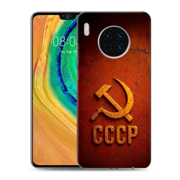 Силиконовый чехол на Huawei Mate 30 с принтом Флаг Герб СССР