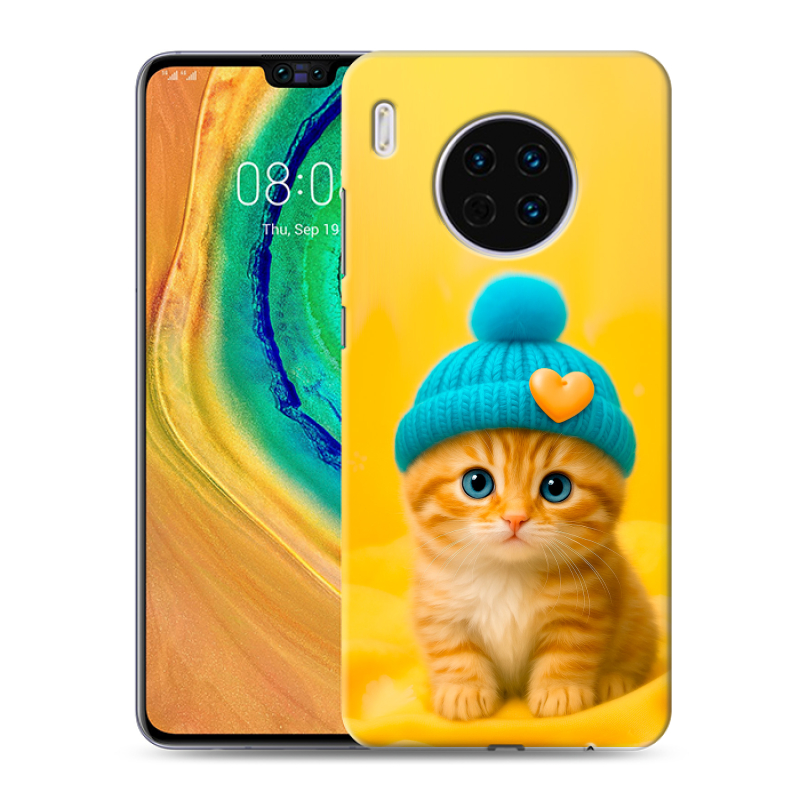 Пластиковый чехол на Huawei Mate 30 с принтом Котенок в шапке Пластиковый чехол на Huawei Mate 30 с принтом Котенок в шапке