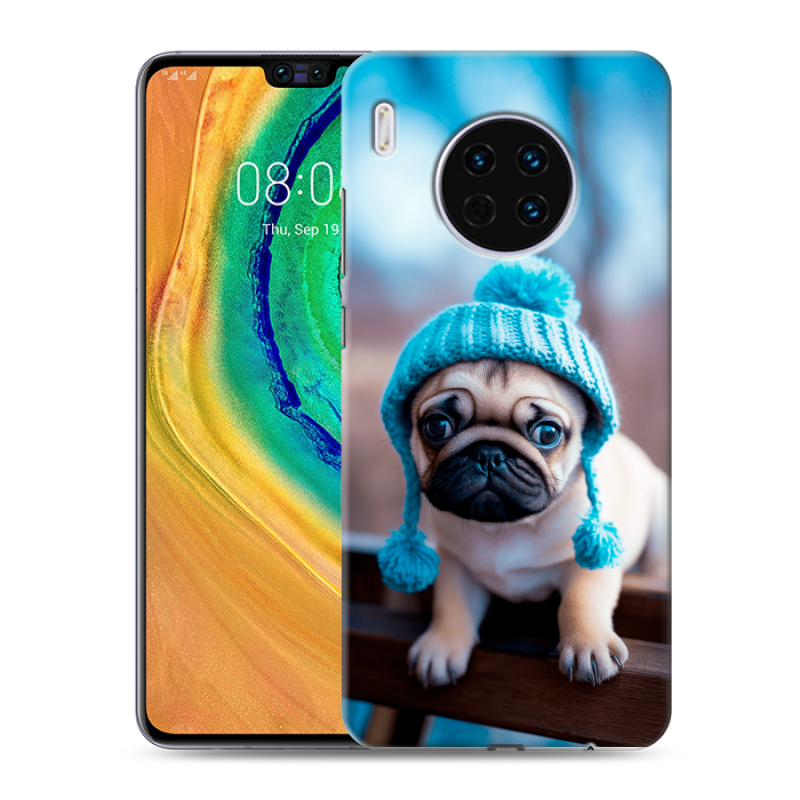 Пластиковый чехол на Huawei Mate 30 с принтом Мопс в шапке Пластиковый чехол на Huawei Mate 30 с принтом Мопс в шапке
