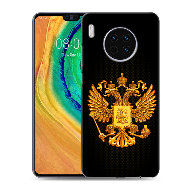 Силиконовый чехол на Huawei Mate 30 с принтом Герб России желтый Силиконовый чехол на Huawei Mate 30 с принтом Герб России желтый