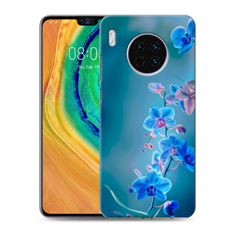 Пластиковый чехол на Huawei Mate 30 с принтом Голубые цветы Пластиковый чехол на Huawei Mate 30 с принтом Голубые цветы
