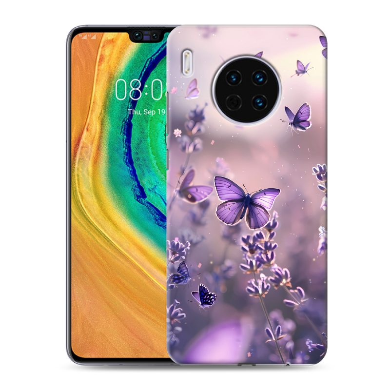 Пластиковый чехол на Huawei Mate 30 с принтом бабочки и лаванда Пластиковый чехол на Huawei Mate 30 с принтом бабочки и лаванда