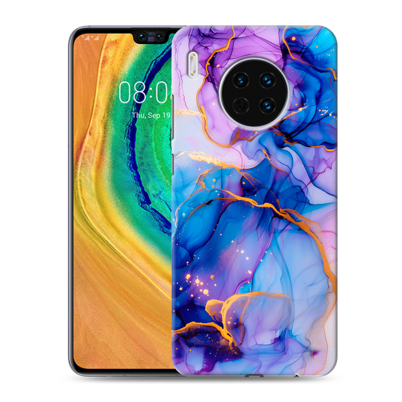 Силиконовый чехол на Huawei Mate 30 с принтом синий мрамор Силиконовый чехол на Huawei Mate 30 с принтом синий мрамор