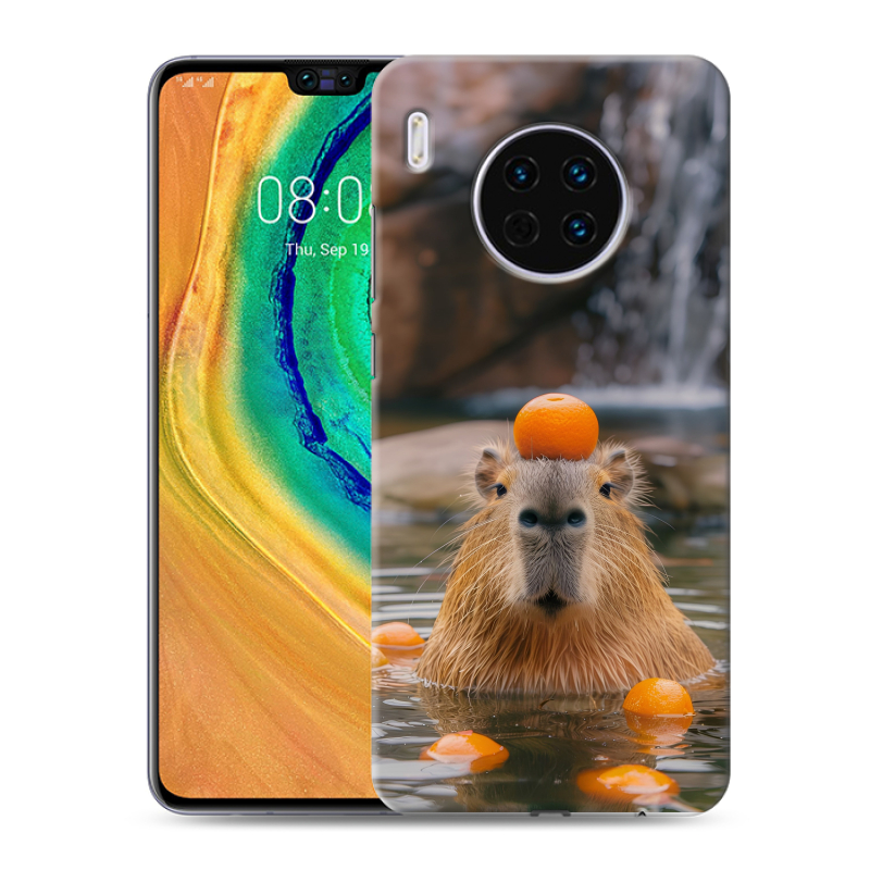 Силиконовый чехол на Huawei Mate 30 с принтом Капибара с апельсином Силиконовый чехол на Huawei Mate 30 с принтом Капибара с апельсином