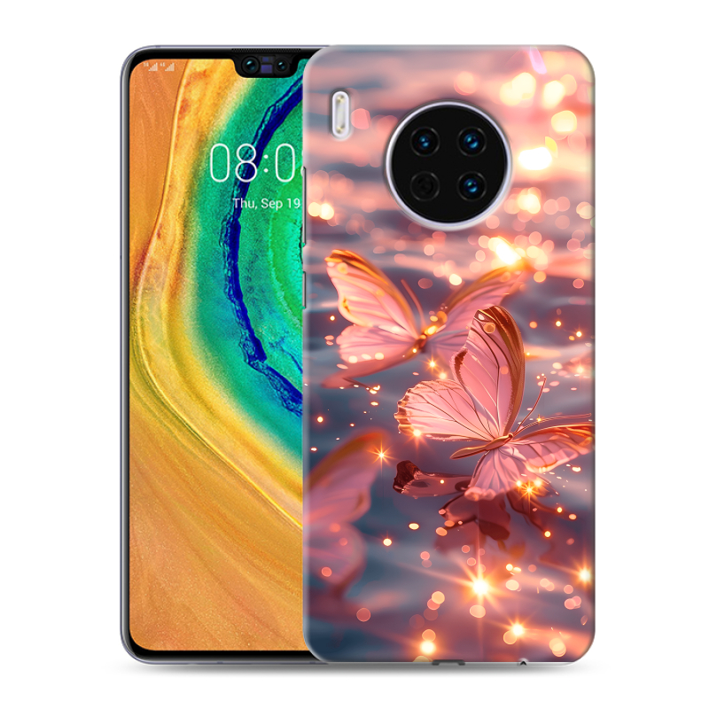 Пластиковый чехол на Huawei Mate 30 с принтом бабочки розовые Пластиковый чехол на Huawei Mate 30 с принтом бабочки розовые