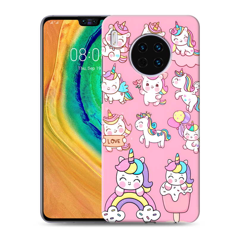Пластиковый чехол на Huawei Mate 30 с принтом Единороги и радуга Пластиковый чехол на Huawei Mate 30 с принтом Единороги и радуга