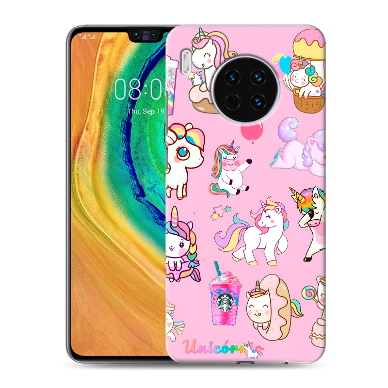 Силиконовый чехол на Huawei Mate 30 с принтом розовые единороги Силиконовый чехол на Huawei Mate 30 с принтом розовые единороги