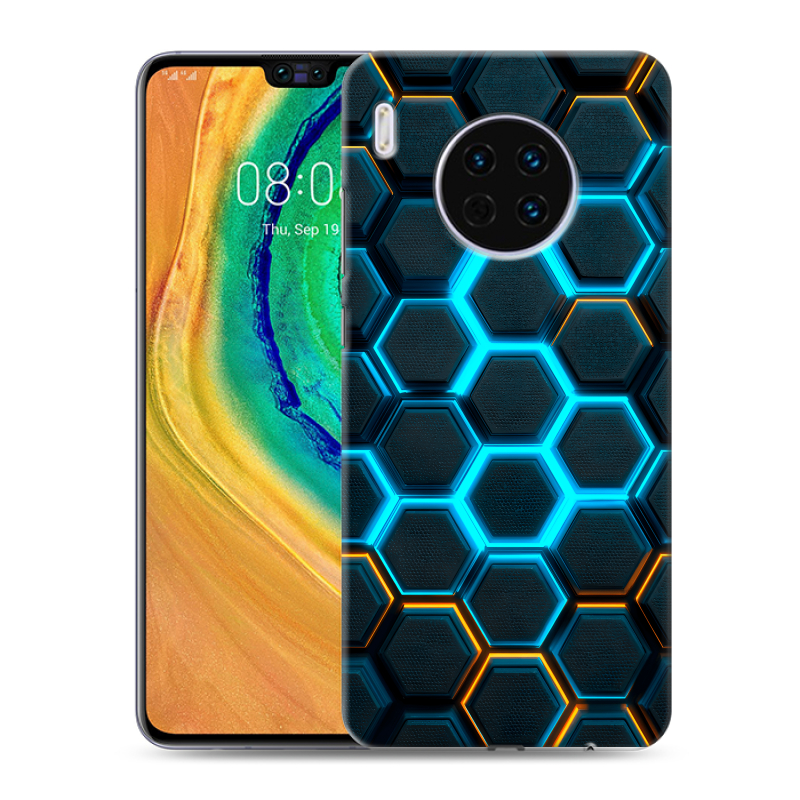 Пластиковый чехол на Huawei Mate 30 с принтом Неоновые соты Пластиковый чехол на Huawei Mate 30 с принтом Неоновые соты
