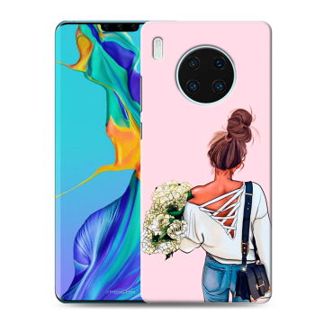 Силиконовый чехол на Huawei Mate 30 Pro с принтом Девушка и букет