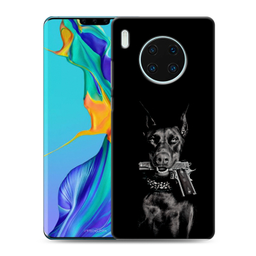 Силиконовый чехол на Huawei Mate 30 Pro с принтом Доберман и пистолет