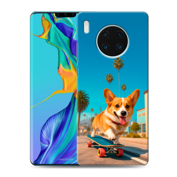 Силиконовый чехол на Huawei Mate 30 Pro с принтом Корги на скейте