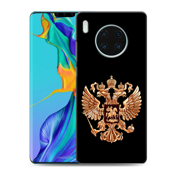 Силиконовый чехол на Huawei Mate 30 Pro с принтом Герб России золотой
