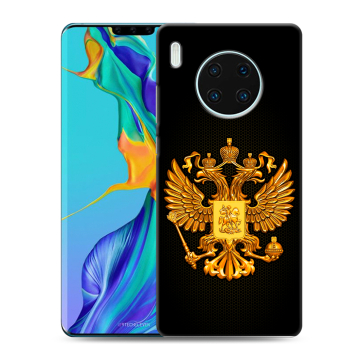 Силиконовый чехол на Huawei Mate 30 Pro с принтом Герб России желтый