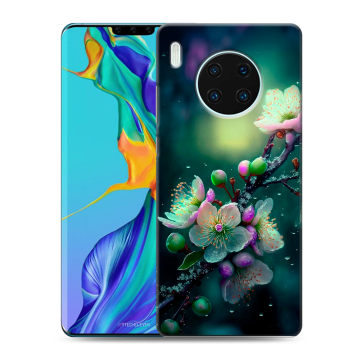 Силиконовый чехол на Huawei Mate 30 Pro с принтом Цветы и мрамор