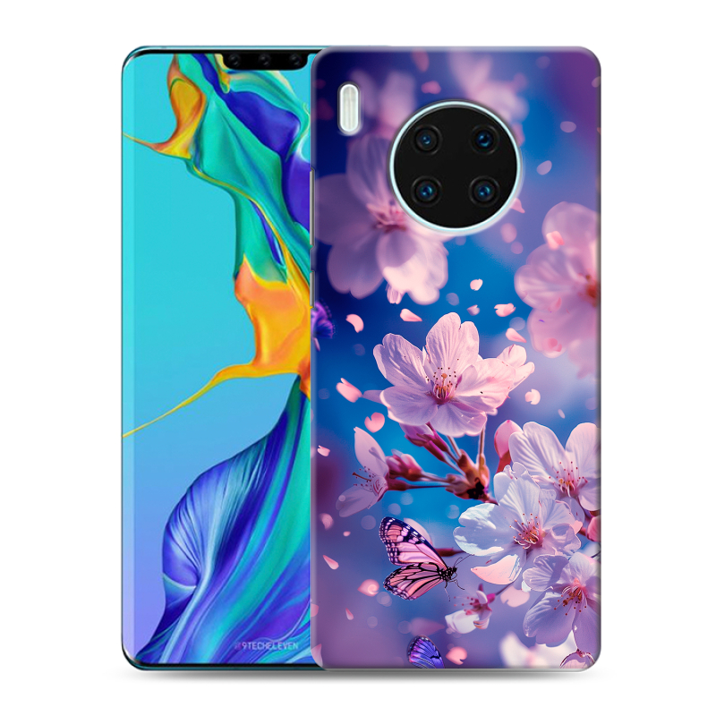 Силиконовый противоударный чехол на Huawei Mate 30 Pro с принтом цветы бабочки Силиконовый противоударный чехол на Huawei Mate 30 Pro с принтом цветы бабочки