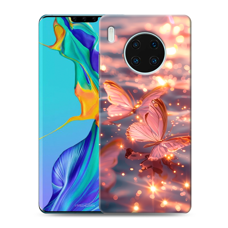 Пластиковый чехол на Huawei Mate 30 Pro с принтом бабочки розовые Пластиковый чехол на Huawei Mate 30 Pro с принтом бабочки розовые