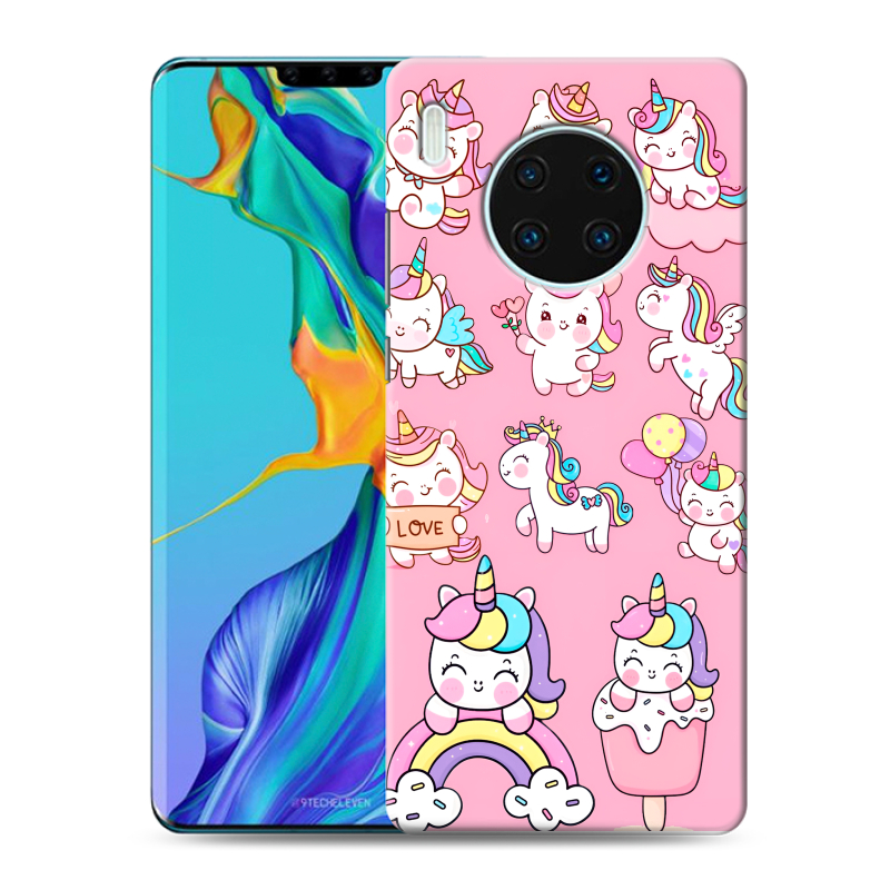 Пластиковый чехол на Huawei Mate 30 Pro с принтом Единороги и радуга Пластиковый чехол на Huawei Mate 30 Pro с принтом Единороги и радуга