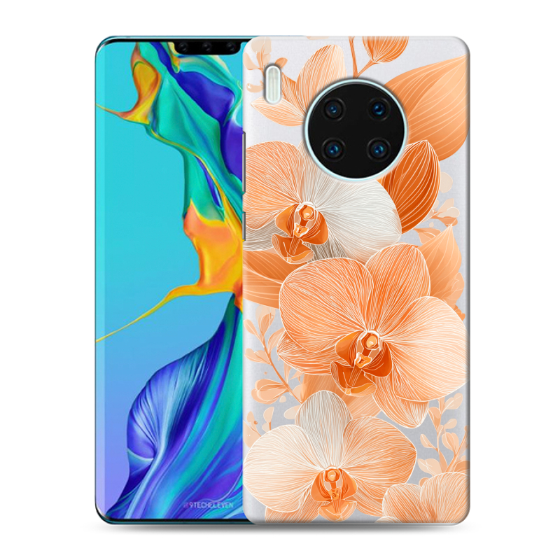 Силиконовый чехол на Huawei Mate 30 Pro с принтом Бежевые цветы Силиконовый чехол на Huawei Mate 30 Pro с принтом Бежевые цветы