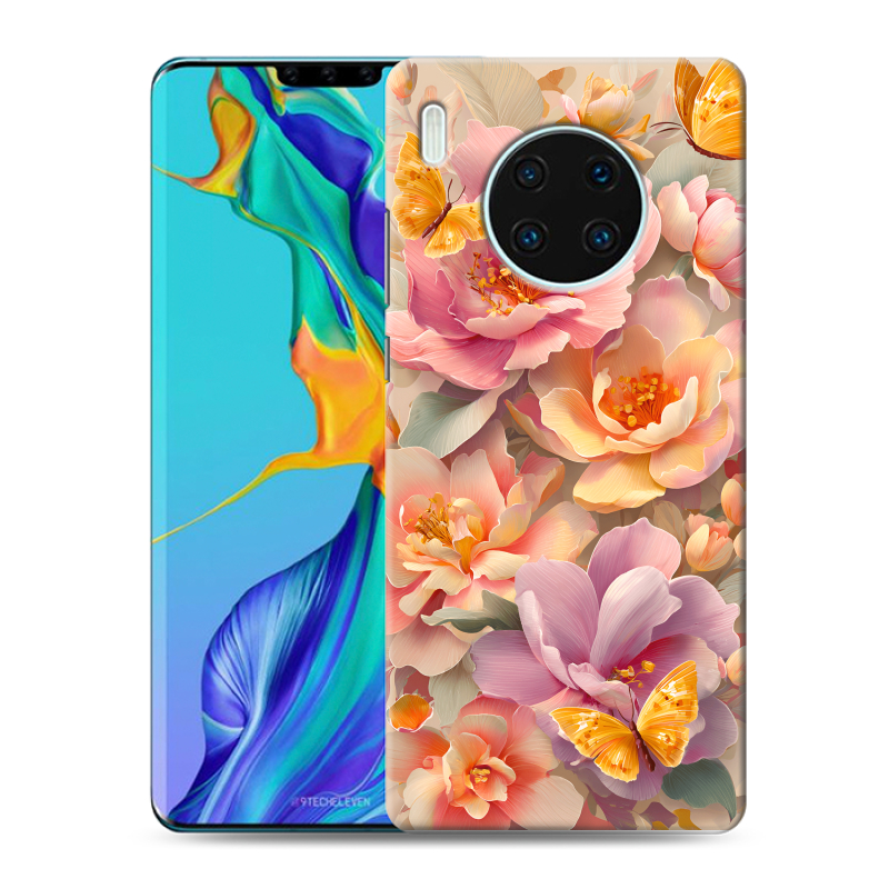 Силиконовый чехол на Huawei Mate 30 Pro с принтом Цветы и бабочки Силиконовый чехол на Huawei Mate 30 Pro с принтом Цветы и бабочки