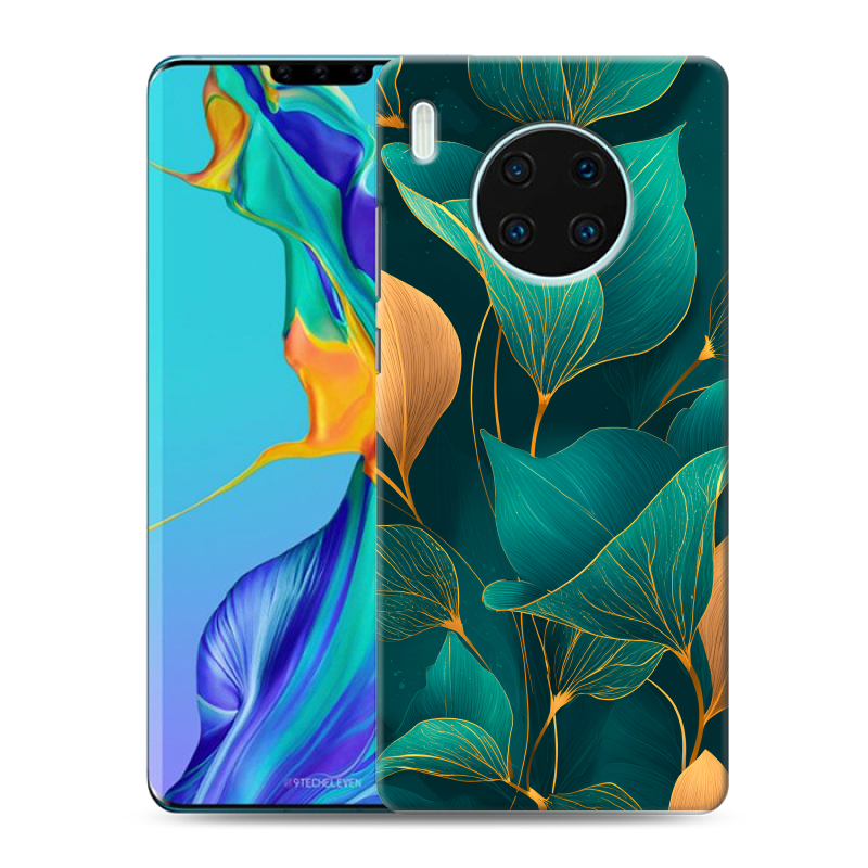Силиконовый чехол на Huawei Mate 30 Pro с принтом Листья и золото Силиконовый чехол на Huawei Mate 30 Pro с принтом Листья и золото