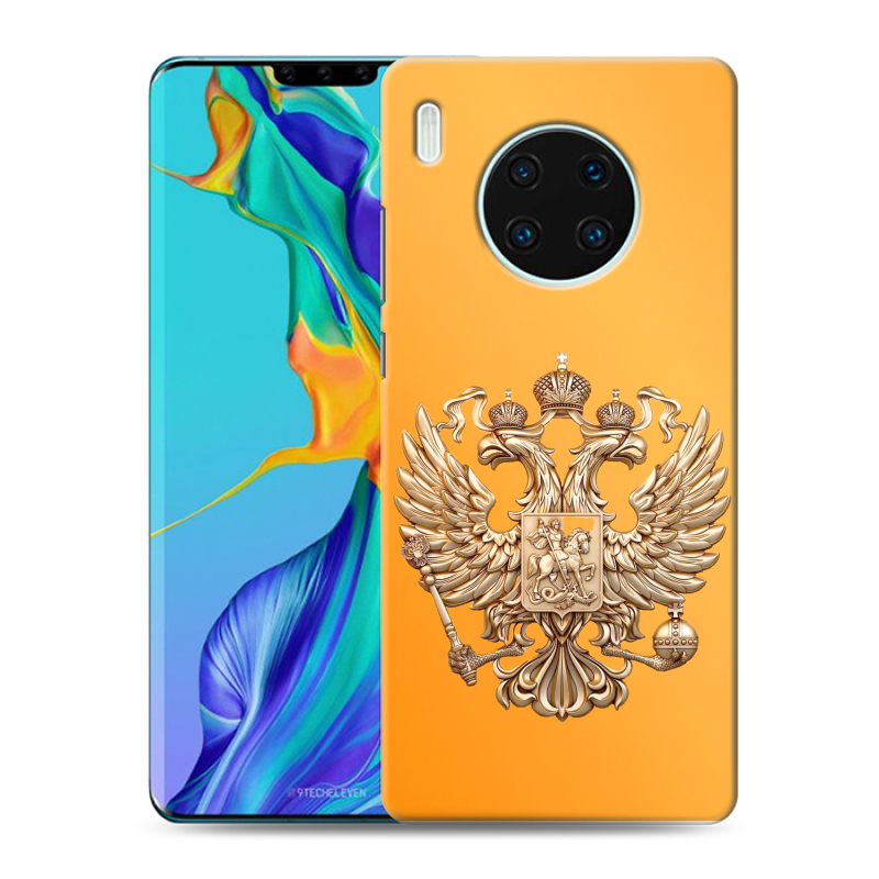 Силиконовый противоударный чехол на Huawei Mate 30 Pro с принтом Герб Флаг России Силиконовый противоударный чехол на Huawei Mate 30 Pro с принтом Герб Флаг России