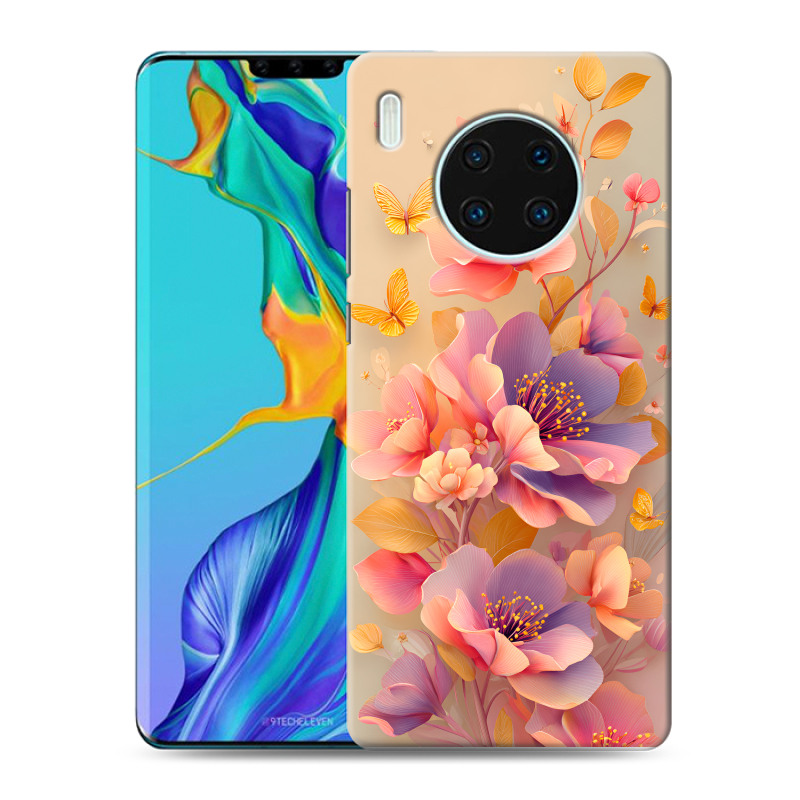 Силиконовый чехол на Huawei Mate 30 Pro с принтом Цветы и бабочки Силиконовый чехол на Huawei Mate 30 Pro с принтом Цветы и бабочки