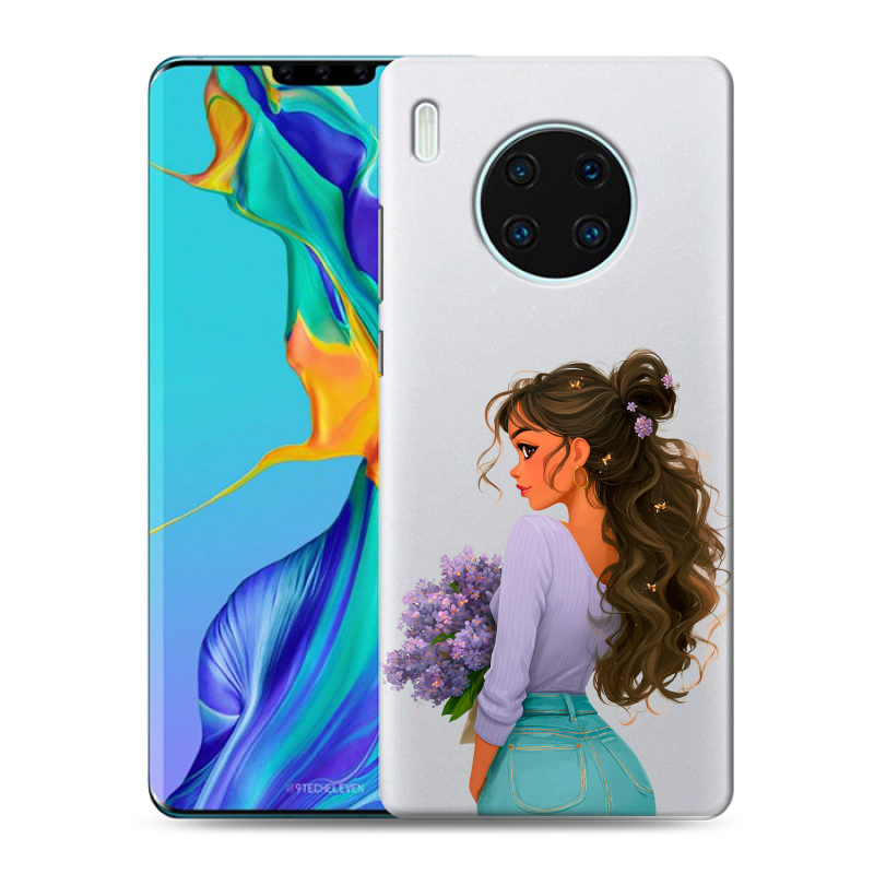 Силиконовый чехол на Huawei Mate 30 Pro с принтом девушка цветы Силиконовый чехол на Huawei Mate 30 Pro с принтом девушка цветы