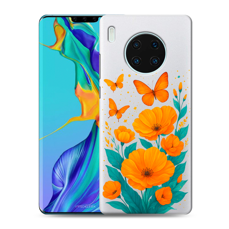 Силиконовый чехол на Huawei Mate 30 Pro с принтом цветы бабочки Силиконовый чехол на Huawei Mate 30 Pro с принтом цветы бабочки
