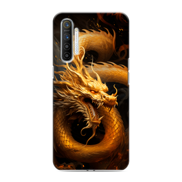 Силиконовый противоударный чехол на Realme XT с принтом Золотой дракон Силиконовый противоударный чехол на Realme XT с принтом Золотой дракон
