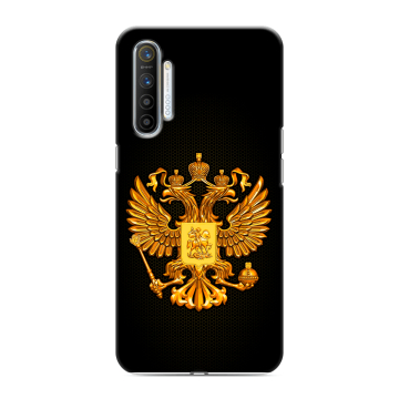 Силиконовый противоударный чехол на Realme XT с принтом Герб России желтый Силиконовый противоударный чехол на Realme XT с принтом Герб России желтый