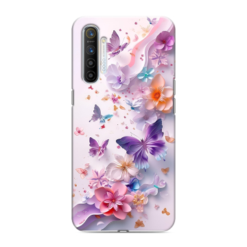 Силиконовый противоударный чехол на Realme XT с принтом цветы бабочки